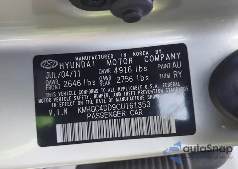 2012 Hyundai Genesis 3.8 z USA, uszkodzony, nr VIN KMHGC4DD9CU161353
